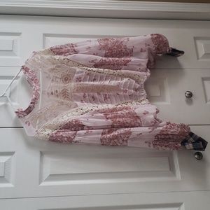 Buckle lace inset combo texture blouse